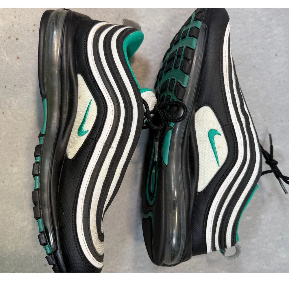 Nike Air Max 97 Black White Clear Emerald Mens Sneakers 921826-013 Size 12